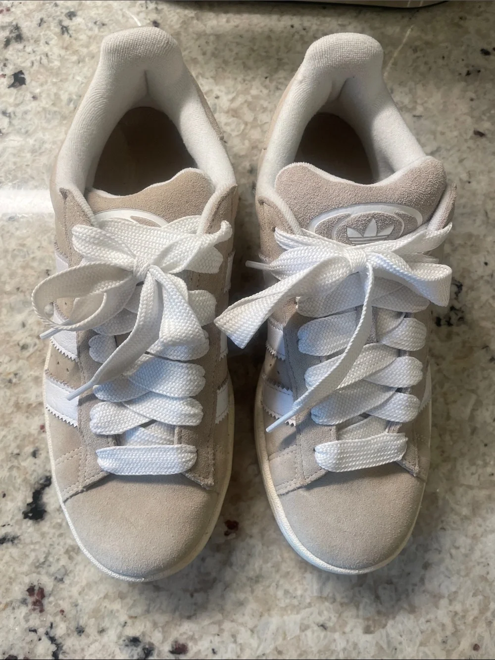 adidas Beige Suede Low-Top Sneakers with White Accents